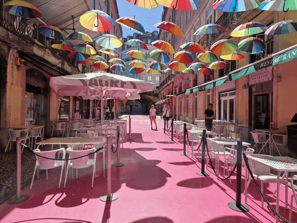 cais de sodré lisbonne pink strreet
